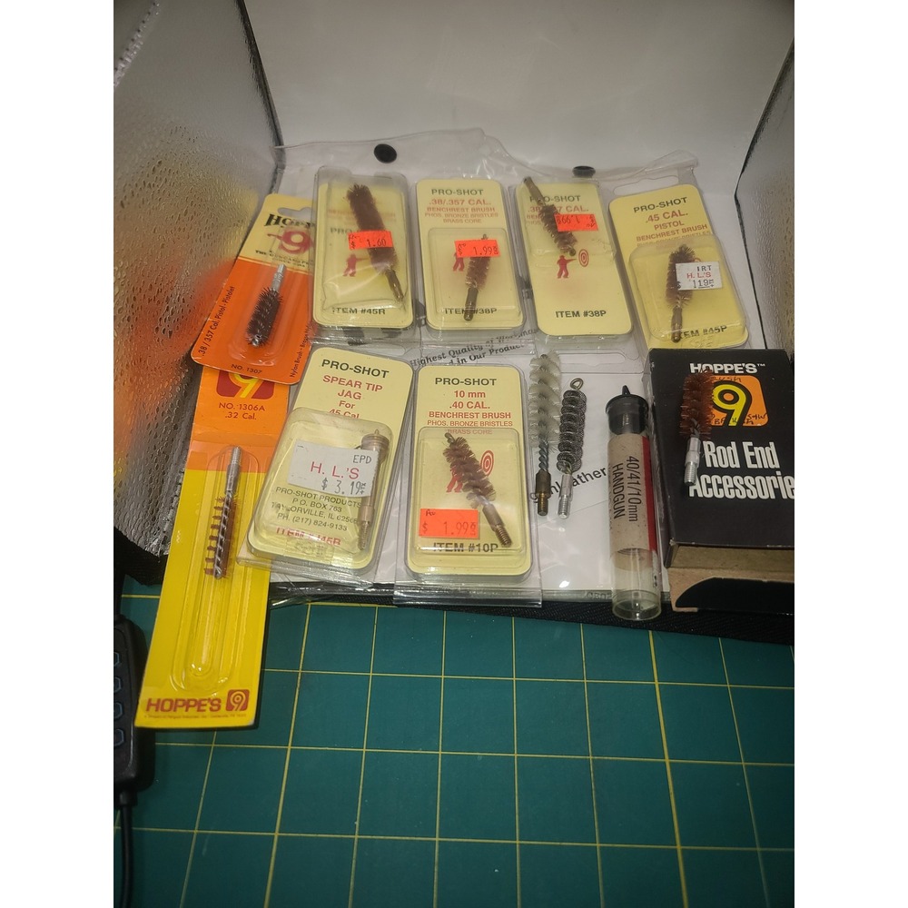 Hoppe's 9 & Pro-Shot Gun Cleaning Brush Lot .38 .357 .40 .45 Cal Jag Accessories